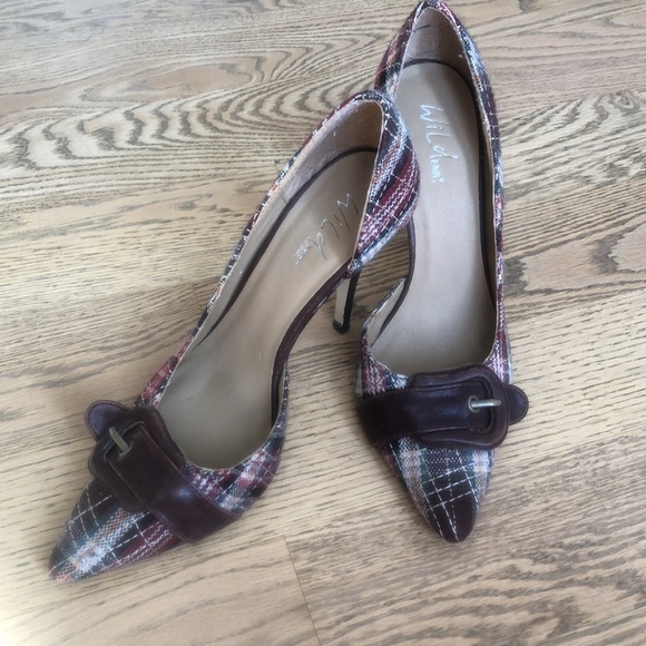 Plaid pump d’orsay pointed pointy toe stiletto dress buckle shoe vintage leather - Picture 12 of 14